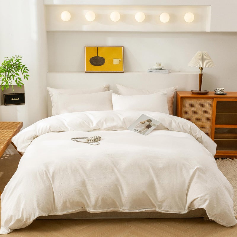 ECOCOTT White Duvet Cover Queen Size 100 Washed Cotton 1 Duvet Cover with Zipper and 2 Pillowcases Ultra Soft and Easy Care Breathable Bedding Set White Queen