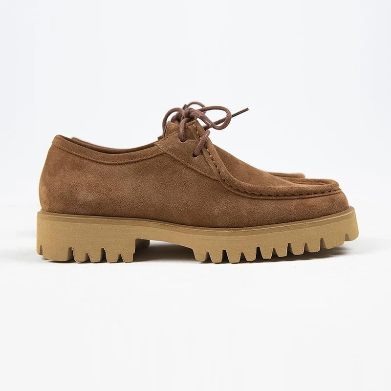 Manijero Manijero Taral Women's Genuine Leather Square Lace-up Tan Suede Shoes