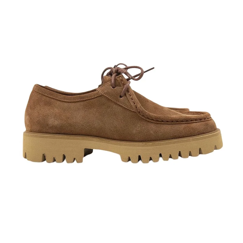 Manijero Manijero Taral Women's Genuine Leather Square Lace-up Tan Suede Shoes