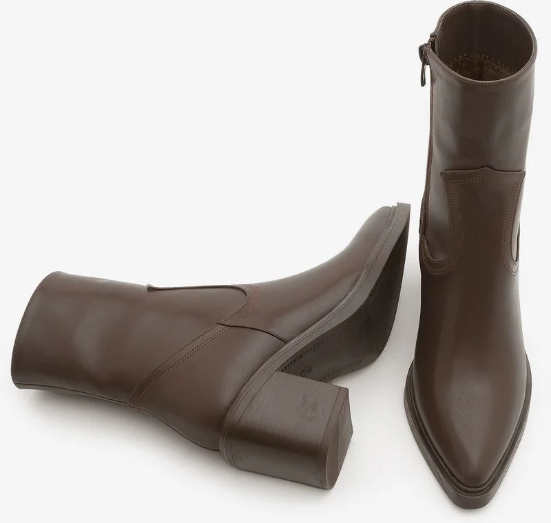 مارجين Women's Stitch Detail Side Zipper Heeled Boots Fortap