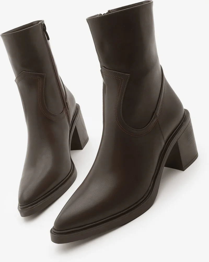 MARJIN Women's Stitch Detail Side Zipper Heeled Boots Fortap