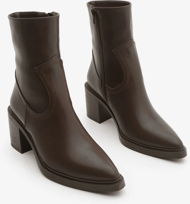 مارجين Women's Stitch Detail Side Zipper Heeled Boots Fortap
