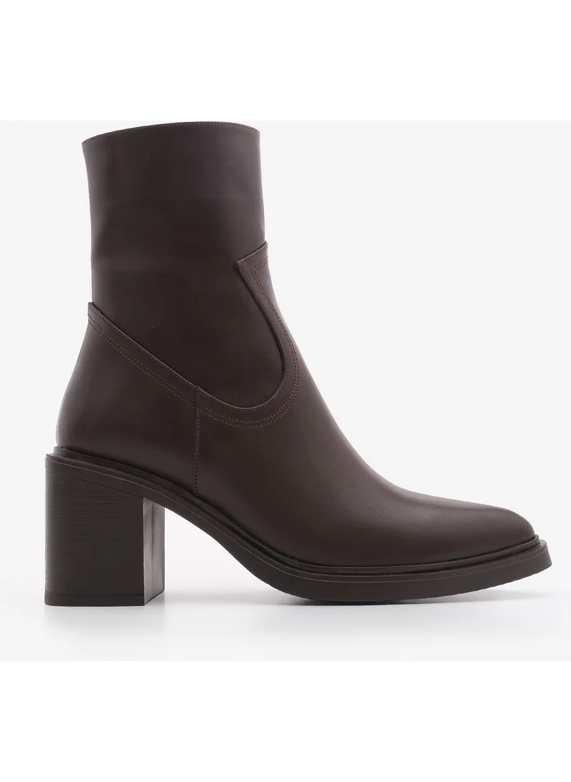 MARJIN Women's Stitch Detail Side Zipper Heeled Boots Fortap