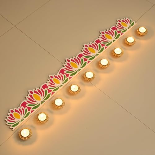 Craftvatika Lotus Design Portable MDF Rangoli Stencil Set of 4 for Diwali Decoration Item, Festive Decor, 16 Inch Reusable Rangoli Stencils for Floor Decor, Diwali Festival Item Pooja Room Decorations - Image 5