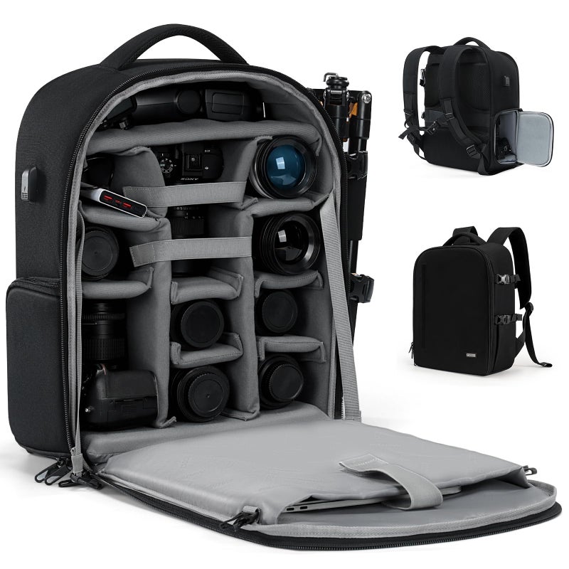 CADeN Camera Backpack, Extra Large DSLR Camera Bag with 17" Laptop Compartment, Waterproof Rain Cover, Professional Travel Hiking Camera Backpack Bag - Image 1