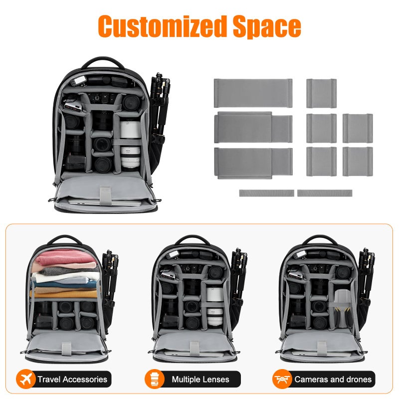 CADeN Camera Backpack, Extra Large DSLR Camera Bag with 17" Laptop Compartment, Waterproof Rain Cover, Professional Travel Hiking Camera Backpack Bag - Image 3