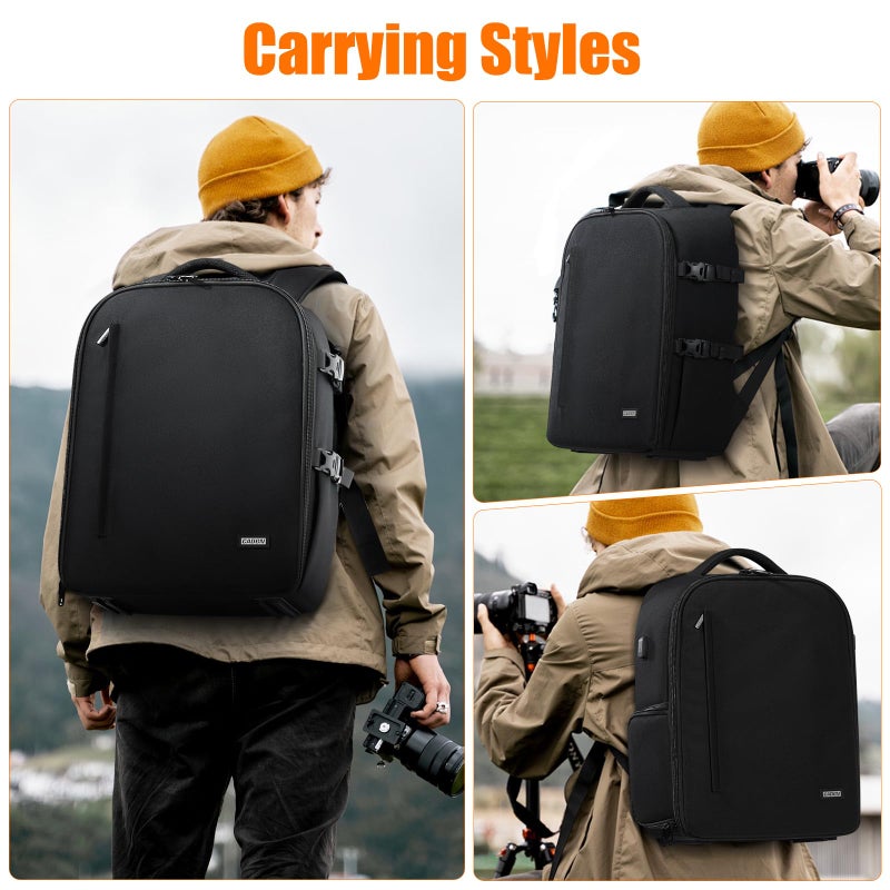 CADeN Camera Backpack, Extra Large DSLR Camera Bag with 17" Laptop Compartment, Waterproof Rain Cover, Professional Travel Hiking Camera Backpack Bag - Image 5