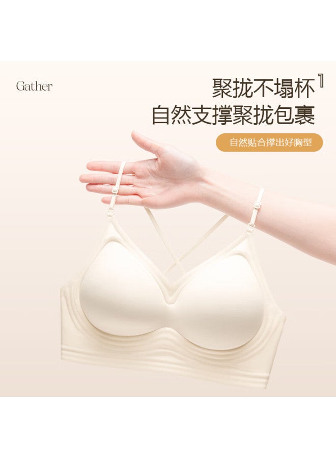 Ziyouxi Women's Halter Neck Bra Strapless Back V-neck Small Chest Push-up Autumn Winter Invisible Seamless Black