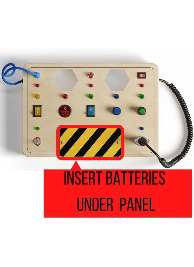 Crown Display - Crown Display Montessori Busy Board for Toddlers Wooden Sensory Toys for Toddlers with Light Up LED Buttons Pluggable Wires Baby 3 Year Old Gifts - Boys & Girls Educational Learning Fidget Toy - Image 1