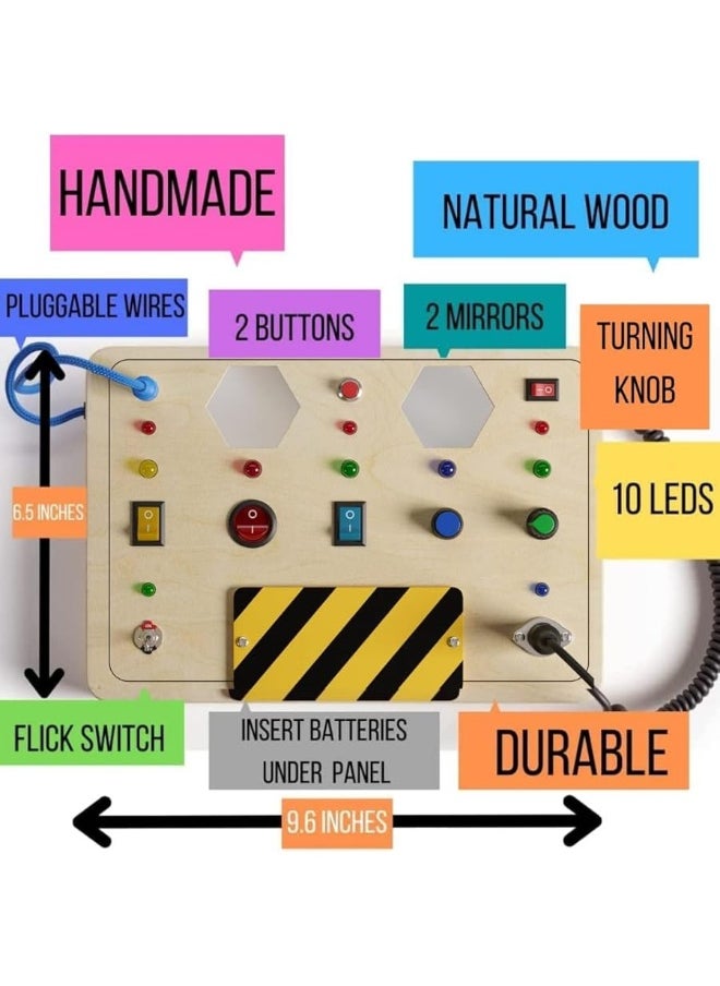 Crown Display - Crown Display Montessori Busy Board for Toddlers Wooden Sensory Toys for Toddlers with Light Up LED Buttons Pluggable Wires Baby 3 Year Old Gifts - Boys & Girls Educational Learning Fidget Toy - Image 1