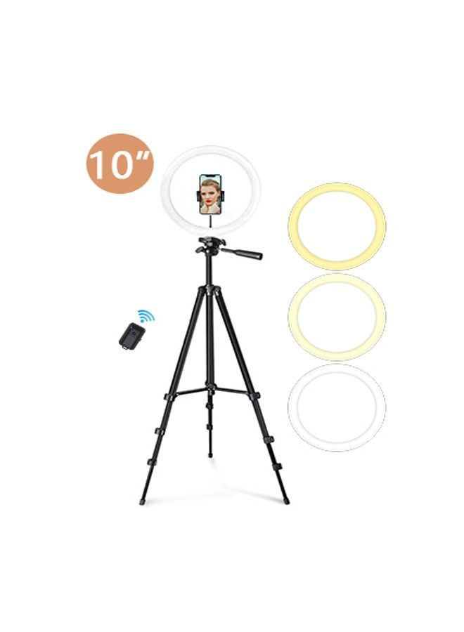 Padom 10'' Ring Light with 50'' Extendable Tripod Stand and Bluetooth remote , LED Circle Lights with Phone Holder for Live Stream/Makeup/YouTube Video/TikTok, Compatible with All Phones - Image 2