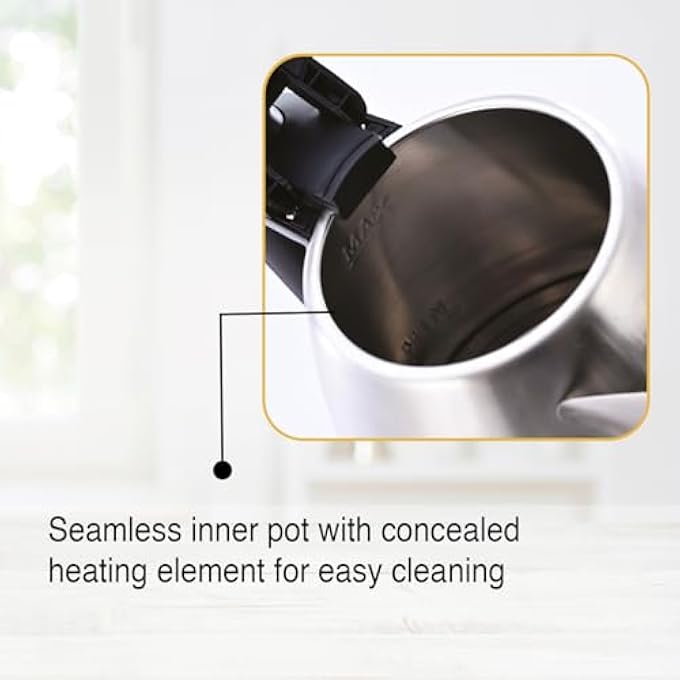 Usha Electric Kettle 1200W  15L Cool Touch Handle  Wider Mouth  FoodGrade Stainless Steel  Safety With Auto CutOff Function Silver  Black - Image 5