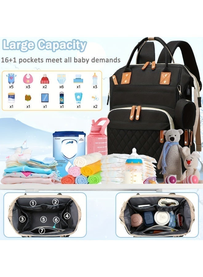 حقيبة ظهر سوداء اللون لحمل حفاضات الأطفال، أنيقة وبسيطة ومتعددة الاستخدامات وسهلة الحمل للأمهات. سعتها الكبيرة تجعلها مثالية للسفر والتنقل. كما أنها خيار هدية رائع. - Image 4