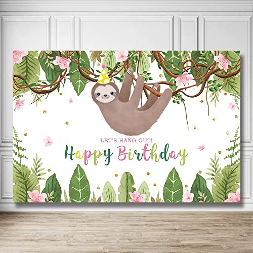 Rarcoirs Lets Hang Out Safari Jungle Neutral Sloth Birthday Party Photoshoot Background Green Leaves 71X47inch - Image 3