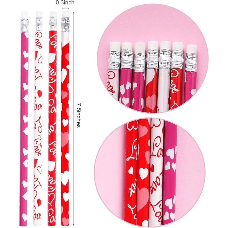 Nydotd 50Pcs Valentines Day Pencils, Bulk Valentines Wood Pencils with Erasers - Valentine's Day Exchange Gifts Party Goodie Bags Fillers Giveaways Heart Pattern - Image 2
