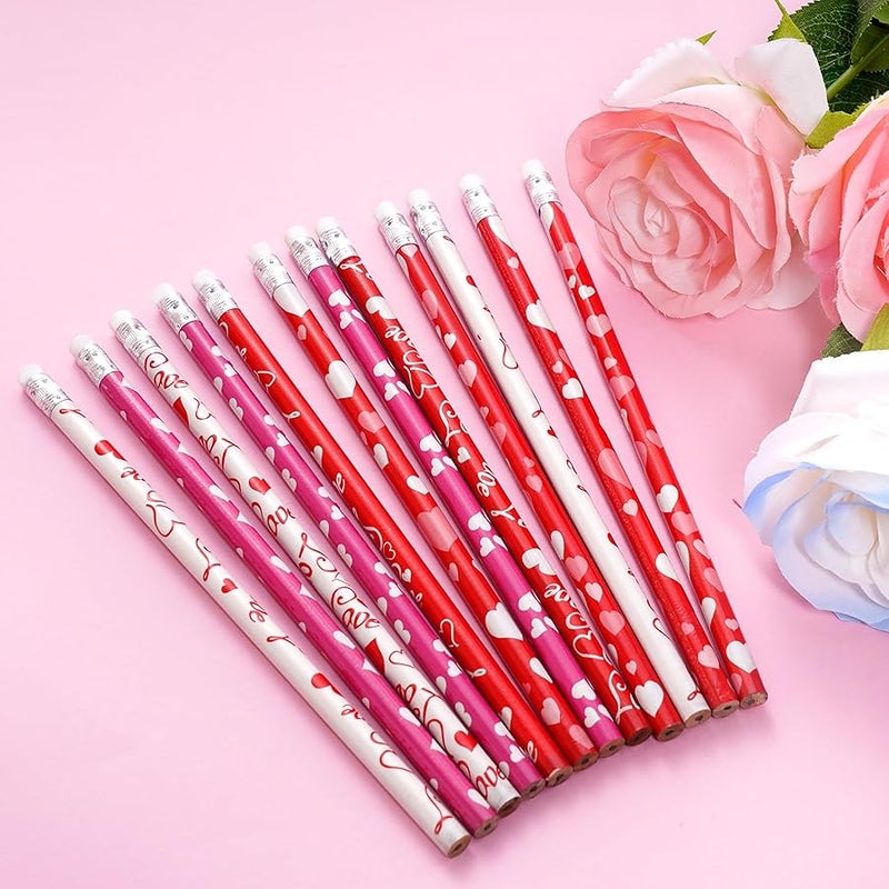Nydotd 50Pcs Valentines Day Pencils, Bulk Valentines Wood Pencils with Erasers - Valentine's Day Exchange Gifts Party Goodie Bags Fillers Giveaways Heart Pattern - Image 4