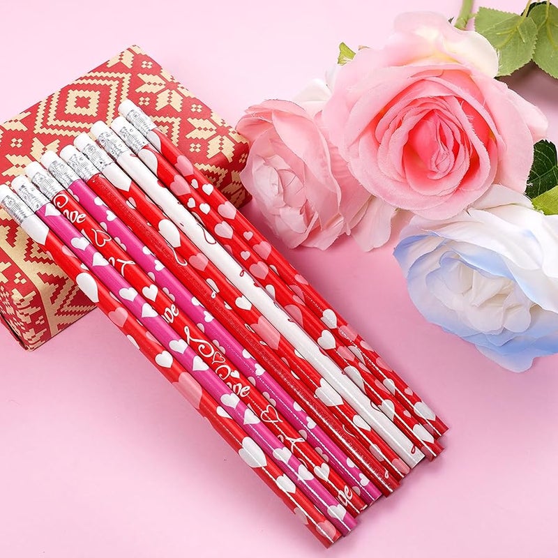 Nydotd 50Pcs Valentines Day Pencils, Bulk Valentines Wood Pencils with Erasers - Valentine's Day Exchange Gifts Party Goodie Bags Fillers Giveaways Heart Pattern - Image 5