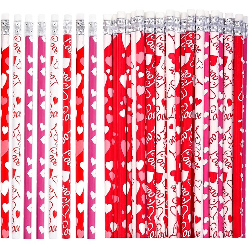 Nydotd 50Pcs Valentines Day Pencils, Bulk Valentines Wood Pencils with Erasers - Valentine's Day Exchange Gifts Party Goodie Bags Fillers Giveaways Heart Pattern - Image 1