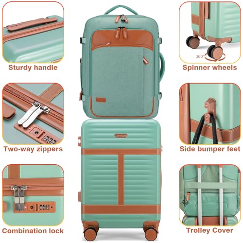 Lumesner 5 Piece Luggage Sets with Travel Backpack, 20" Carry On Hardside Spinner Suitcases, TSA Lock, Durable PC (Green, 5 piece set (20inch)) - Image 2