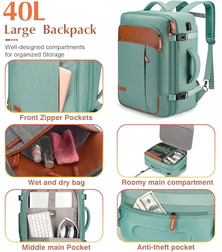 Lumesner 5 Piece Luggage Sets with Travel Backpack, 20" Carry On Hardside Spinner Suitcases, TSA Lock, Durable PC (Green, 5 piece set (20inch)) - Image 3