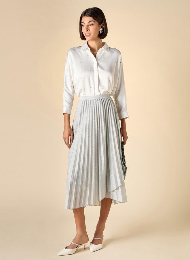 Iconic Pleated Skirt with Elasticated Waist and Tulip Hemline - Image 2