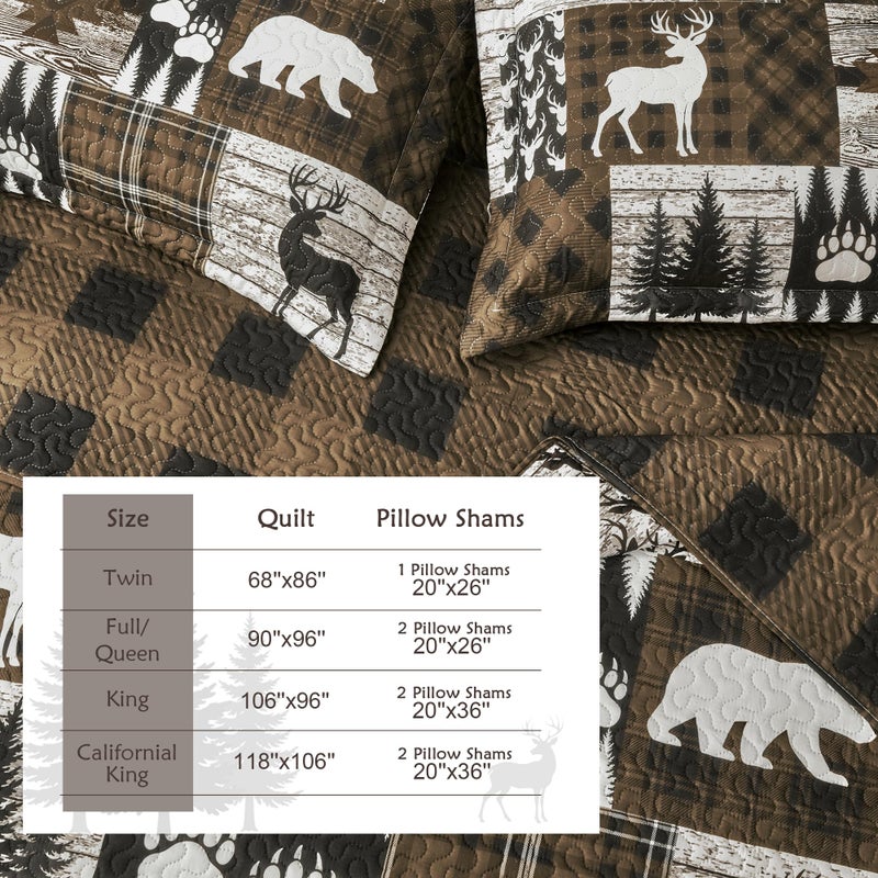 Tritard 3 Piece Cabin Full/Queen Quilt Sets Farmhouse Rustic Reversible Microfiber Soft Lightweight Bedspread Coverlet with 2 Shams Patchwork Country Lodge Bedding Quilts Set for All Season, 90''x96'', Brown - Image 5