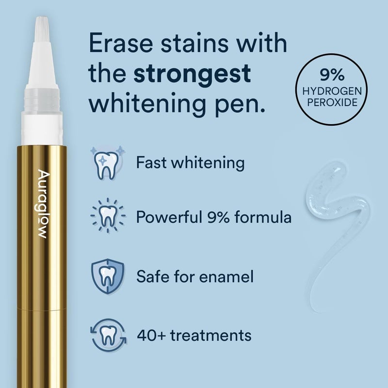 Auraglow Extra Strength Teeth Whitening Pen, 9% Hydrogen Peroxide, 40+ Whitening Treatments, Whitens Teeth Fast, No Sensitivity, 4mL - Image 3