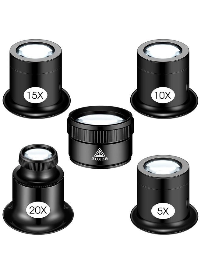 Konohan 5 Pcs Jewelers Loupe Portable Monocular Magnifier Magnifying Glass Eye Loops Magnifier with 30 x 36 mm Lens Watch Jewelry Experimental Repair Tool for Textile Optical Circuit Coins (5X 10X 15X 20X) - Image 1