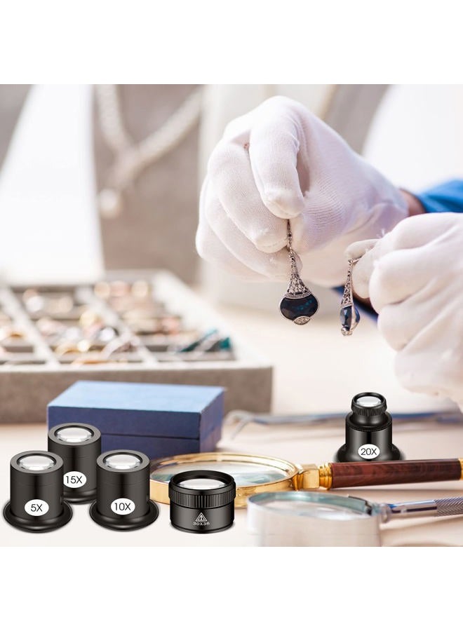 Konohan 5 Pcs Jewelers Loupe Portable Monocular Magnifier Magnifying Glass Eye Loops Magnifier with 30 x 36 mm Lens Watch Jewelry Experimental Repair Tool for Textile Optical Circuit Coins (5X 10X 15X 20X) - Image 5