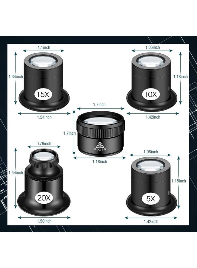 Konohan 5 Pcs Jewelers Loupe Portable Monocular Magnifier Magnifying Glass Eye Loops Magnifier with 30 x 36 mm Lens Watch Jewelry Experimental Repair Tool for Textile Optical Circuit Coins (5X 10X 15X 20X) - Image 2