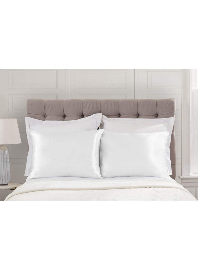 SHOPBEDDING ShopBedding Satin Pillowcase with Zipper for Hair and Skin Care, Feels Soft and Cool Like a Silk Pillowcase, White Satin Pillow Cases 2 Pack, Slik Pillow Cover, Standard Size - Set of 2 - Blissford  - Image 2