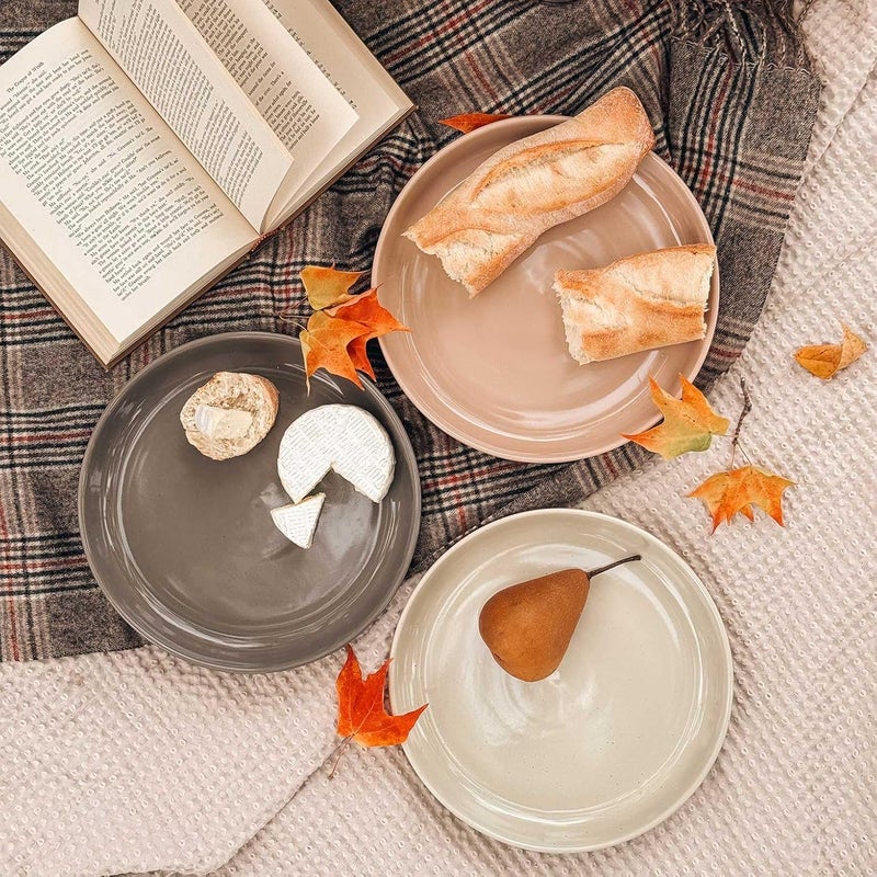 Mora Ceramic Flat Pasta Bowl Set of 4-35oz, Microwave Safe Plate with High Edge - Modern Porcelain Dinnerware for Kitchen and Eating, Large Wide Bowls/Plates for Serving Dinner, Salad, etc- Neutrals - Image 5