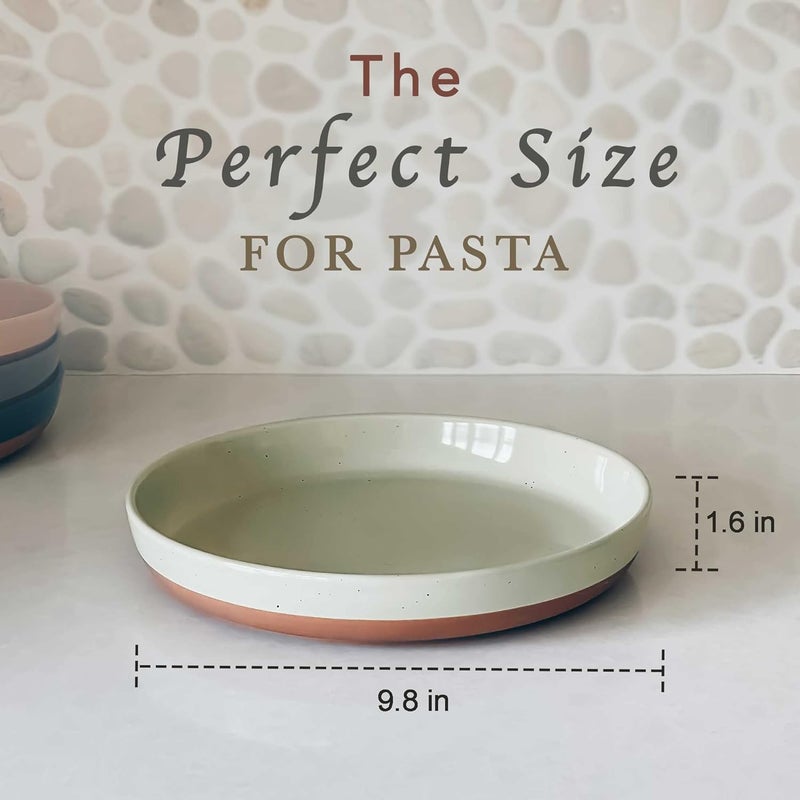 Mora Ceramic Flat Pasta Bowl Set of 4-35oz, Microwave Safe Plate with High Edge - Modern Porcelain Dinnerware for Kitchen and Eating, Large Wide Bowls/Plates for Serving Dinner, Salad, etc- Neutrals - Image 2