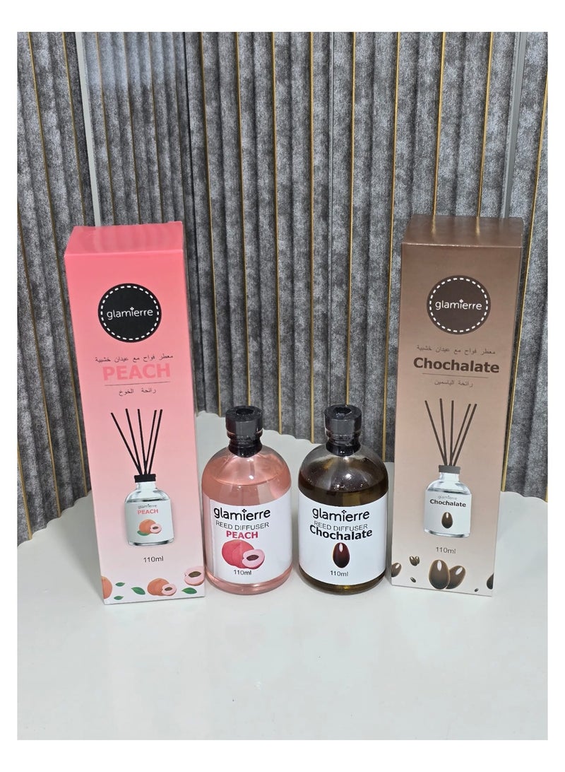 جلامير فواحة عطر فاخرة باعواد خشبية 110 ملي برائحة ( الخوخ - الياسمين ) - Image 1