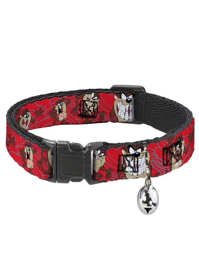 Buckle Down Cat Collar Breakaway Tasmanian Devil Expressions Red Swirl 8 to 12 Inches 0.5 Inch Wide - Image 1