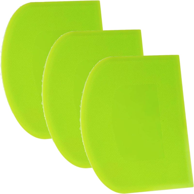 Dough Scraper Bench Scraper - 3P 13x7.9" Plastic Flexible Bowl Scraper, Sharp Edge & Angles Cake Scraper. Non-Slip Bakeware Decorating Tools Sculpting & Modeling Tools - Pure Green