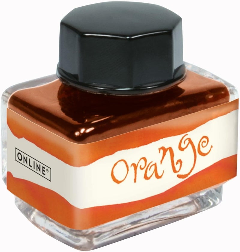 Online Orange Ink Glass, 15 ml, Colourful Fountain Pen Ink for Calligraphy, Hand Lettering, Writing Ink, Ink Bottle for Converter, Refill Ink on Water Based - Image 1