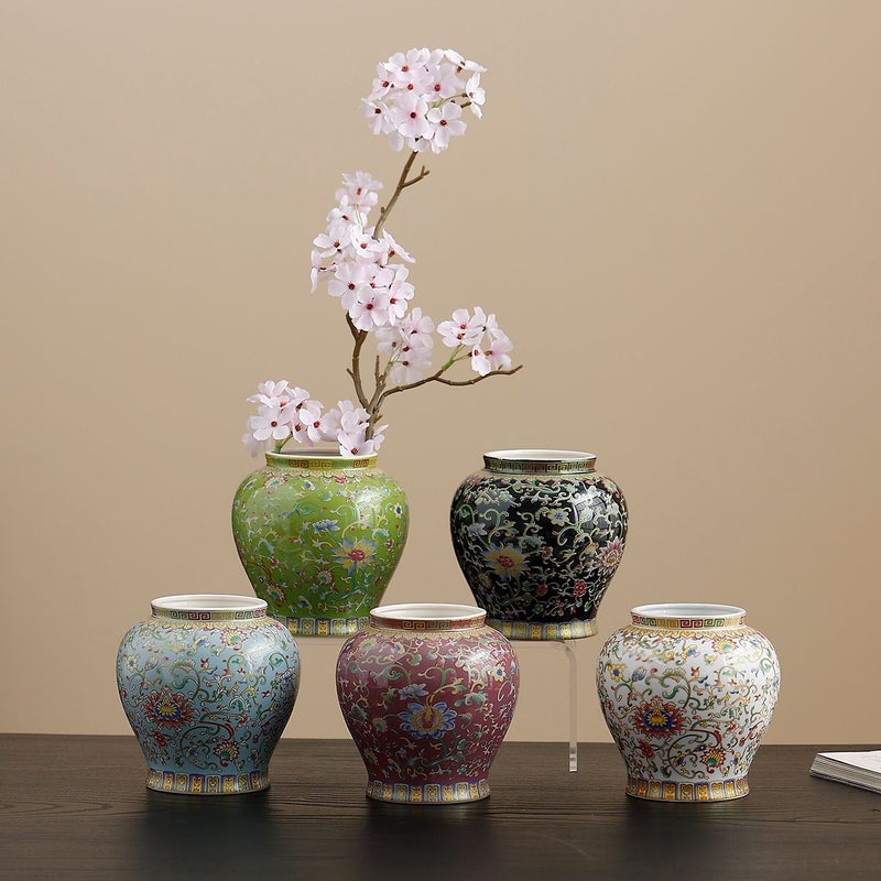 1PC Vintage Chinese Enamelware Ceramic Black Vase Living Room Decor Home Ornament Four Seasons Windowsill Decoration Flower Arrangement Vase Hydroponic Flower Pot Corporate Souvenir Wedding Favor - Image 4