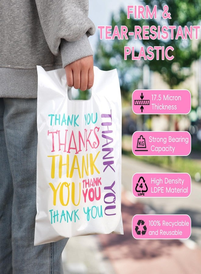 POPGIFTU 100Pcs Thank You Merchandise Bags Plastic Retail Shopping Bags for Stores, Boutique, Party, Gift and More Reusable Plastic Thank You Bags 9x12 Inch (Colorful Thank You) - Image 3