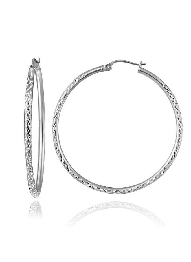 Hoops & Loops Sterling Silver Diamond Cut Round Hoop Earrings 45Mm  - Image 1