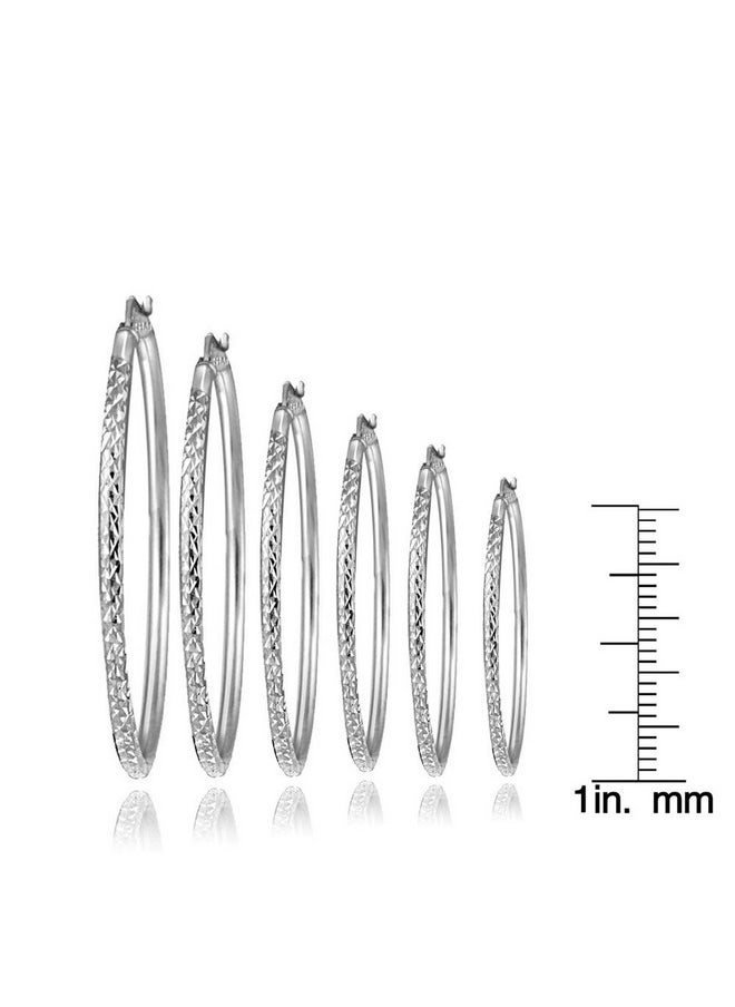 Hoops & Loops Sterling Silver Diamond Cut Round Hoop Earrings 45Mm  - Image 3