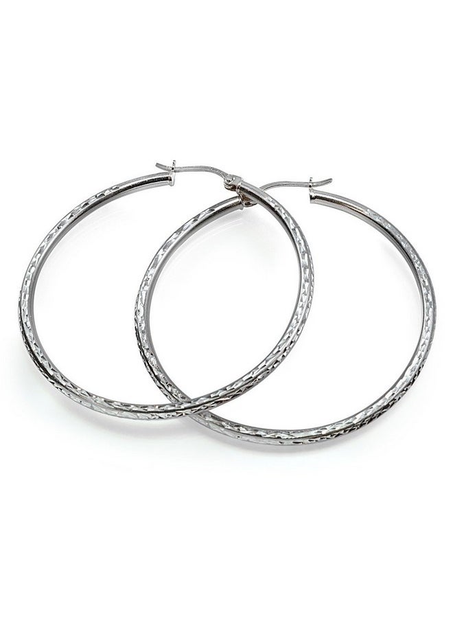 Hoops & Loops Sterling Silver Diamond Cut Round Hoop Earrings 45Mm  - Image 2