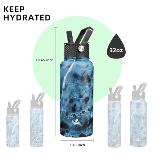 Konokyo 32 oz Insulated Water Bottle Stainless Steel Sport Bottles with 3 Lids,Marble Ocean - Image 5