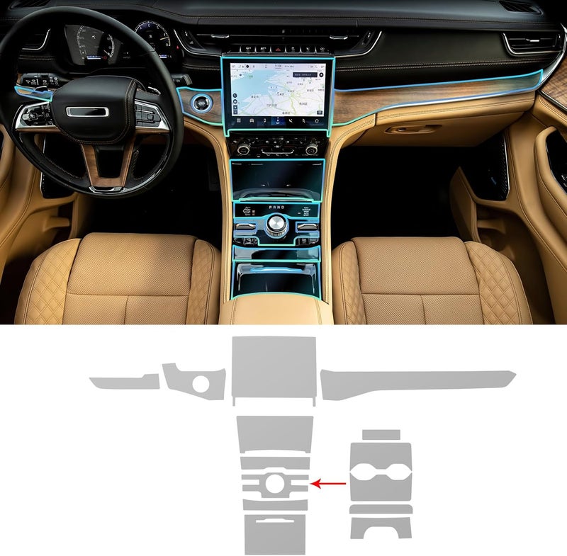 FDAIUN for Jeep Grand Cherokee 2021-2024 PPF Precut 8.5Mil Car Paint Protective Film TPU HD Film Scratch Protector Interior Accessories (Central Control Two Button) - Image 1