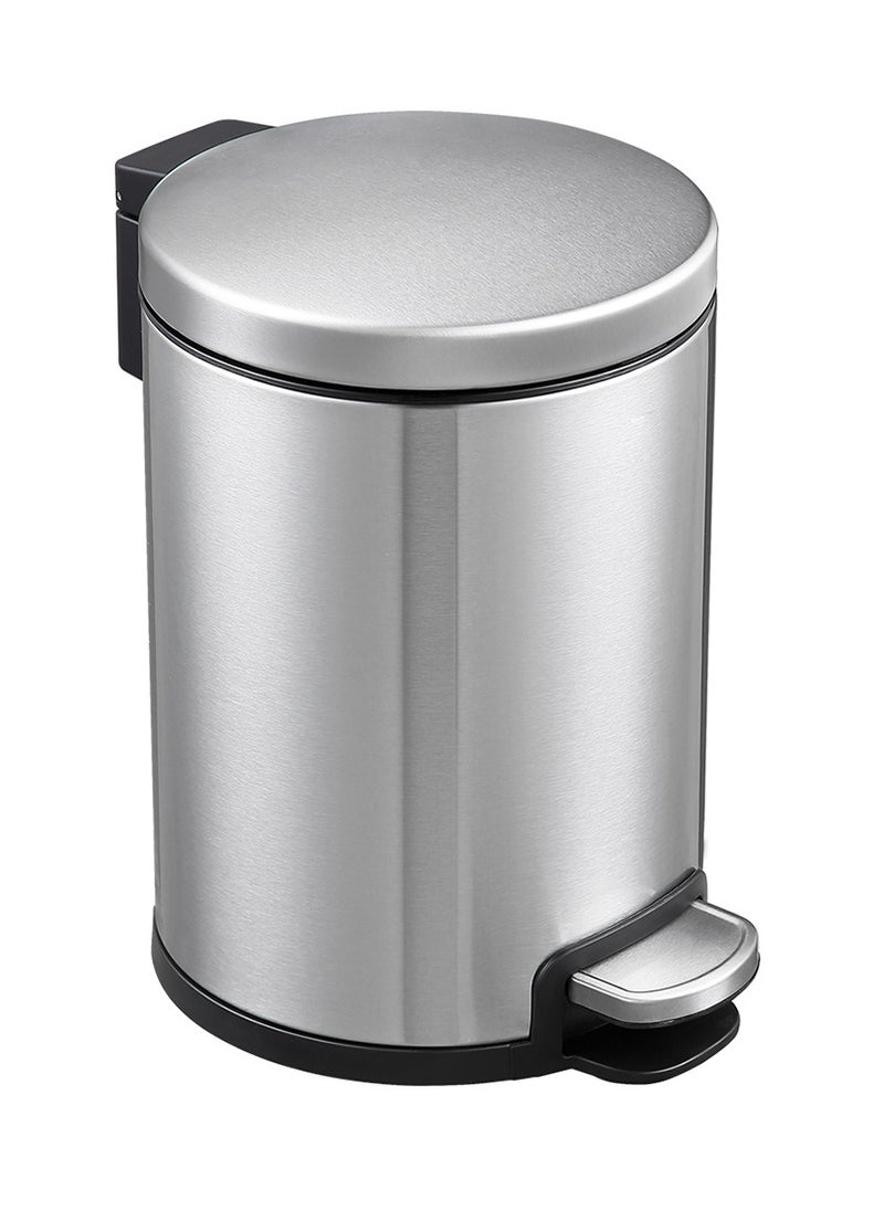 LOVO Stainless Steel Pedal Bin 3L, Soft Close, Small Dust Bin 3 Liter, Bathroom Pedal Bin, Office Pedal Bin, Round Shape, Color: Silver  - Image 1