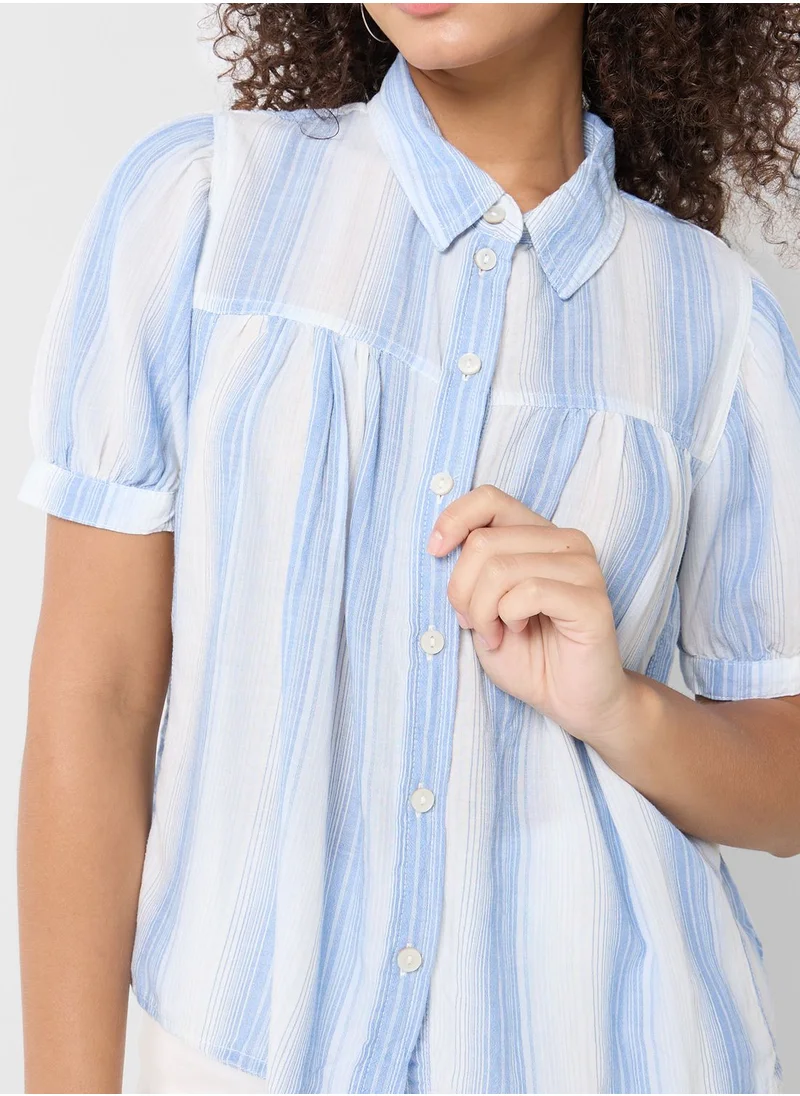 American Eagle Checked Puff Sleeve Top