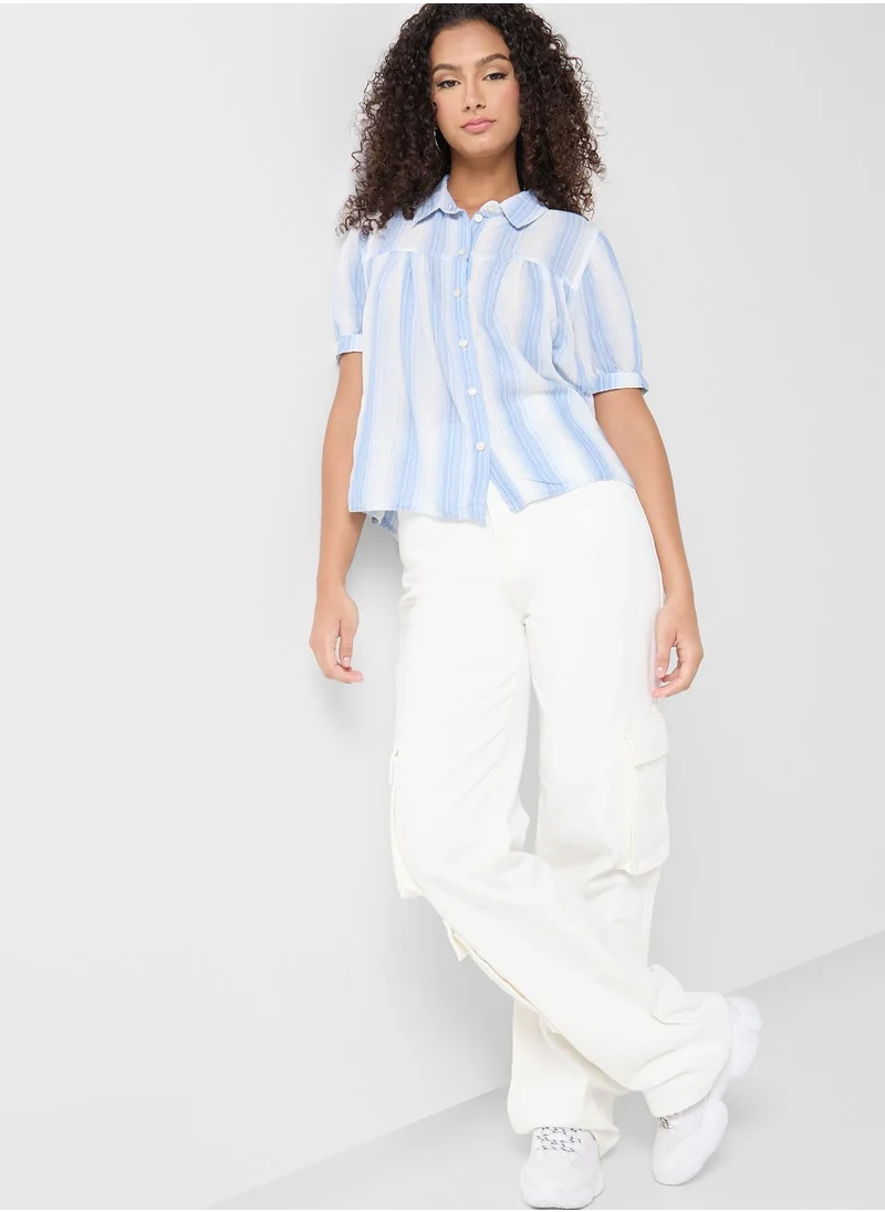 American Eagle Checked Puff Sleeve Top