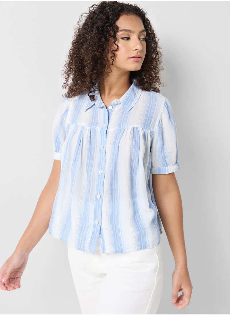 American Eagle Checked Puff Sleeve Top