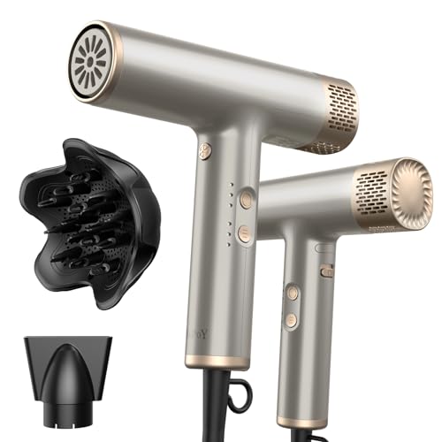 YAPOY Professional Hair Dryer with Diffuser Fast Drying 200 Million Ionic Blow Dryer with 110, 000 RPM High-Speed No Heat Damage Intelligent Thermo-Control Low Noise, Silver - Image 1
