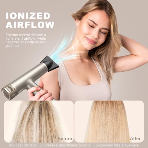 YAPOY Professional Hair Dryer with Diffuser Fast Drying 200 Million Ionic Blow Dryer with 110, 000 RPM High-Speed No Heat Damage Intelligent Thermo-Control Low Noise, Silver - Image 2